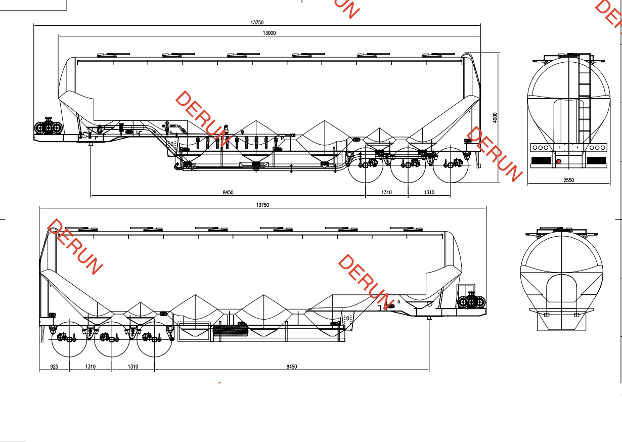 Чертеж от 56 CBM Cement Tank Semi ремарке